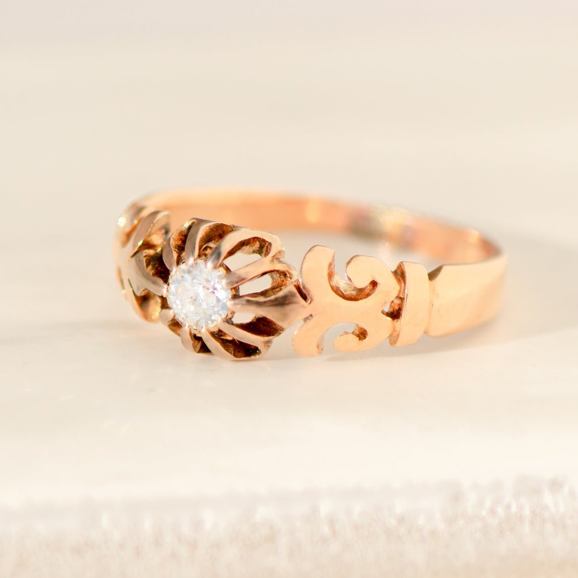 Antiker Solitärring aus 585 Roségold mit Altschliff - Diamant (0,13 ct) - Honey Jewelry