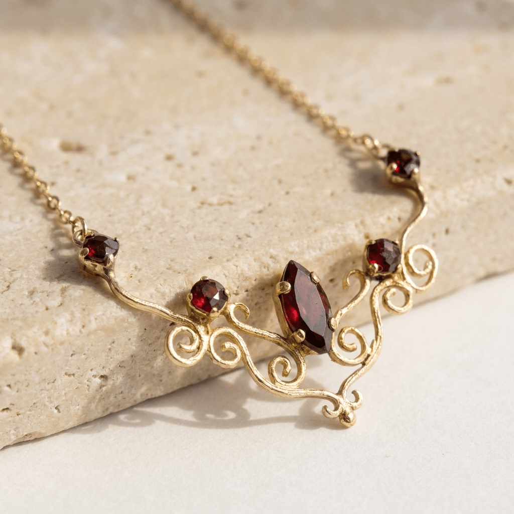 Antikes Collier mit Granaten aus 8 Karat Gold - Honey Jewelry