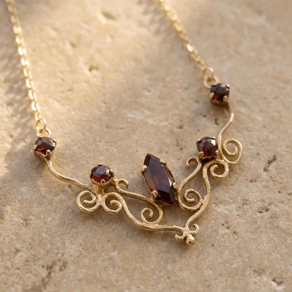 Antikes Collier mit Granaten aus 8 Karat Gold - Honey Jewelry