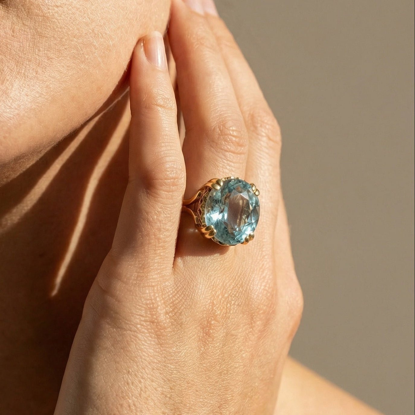 Aquamarin Cocktailring – 14K Gold Vintage 1960er - Honey Jewelry