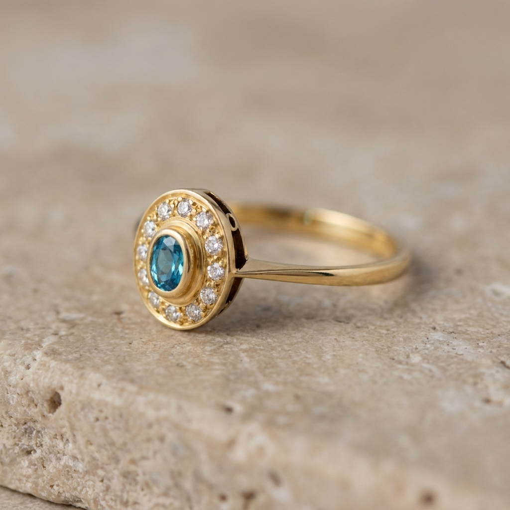 Aquamarin-Diamant-Ring aus 585er Gelbgold
