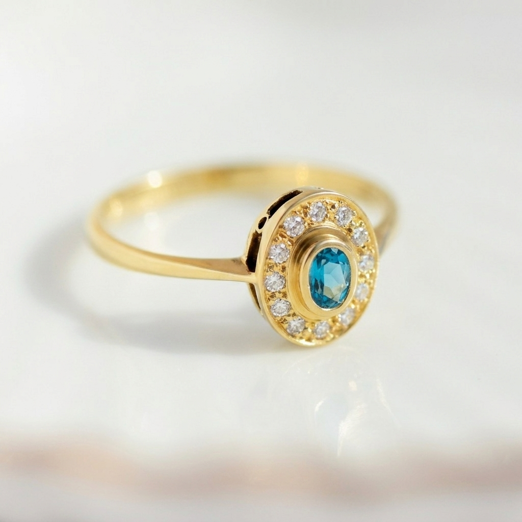 Aquamarin-Diamant-Ring aus 585er Gelbgold