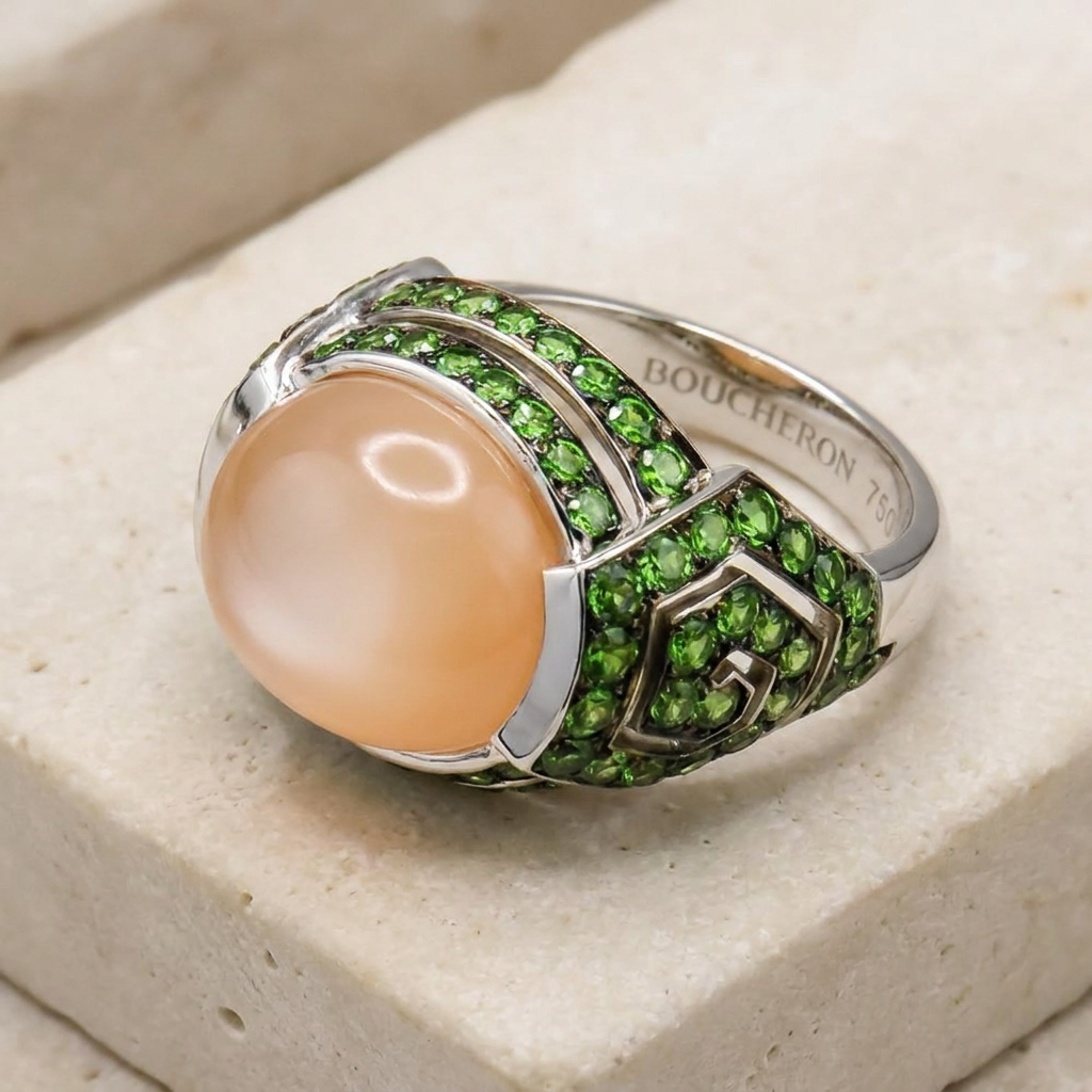 Rose quartz cabochon ring