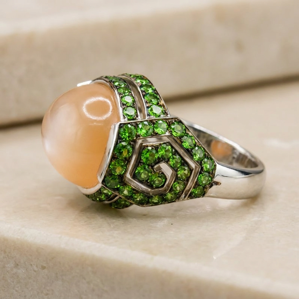 Rose quartz cabochon ring