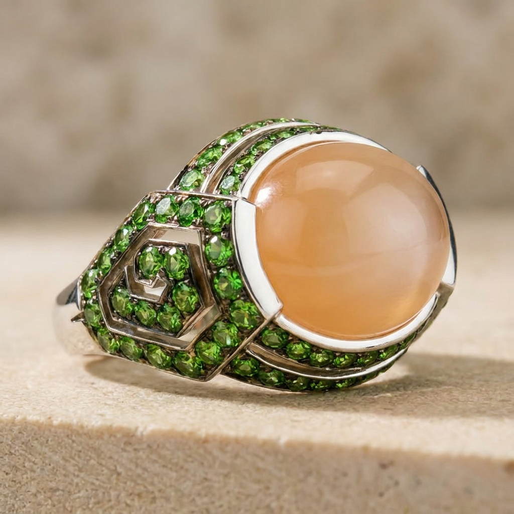 Rose quartz cabochon ring
