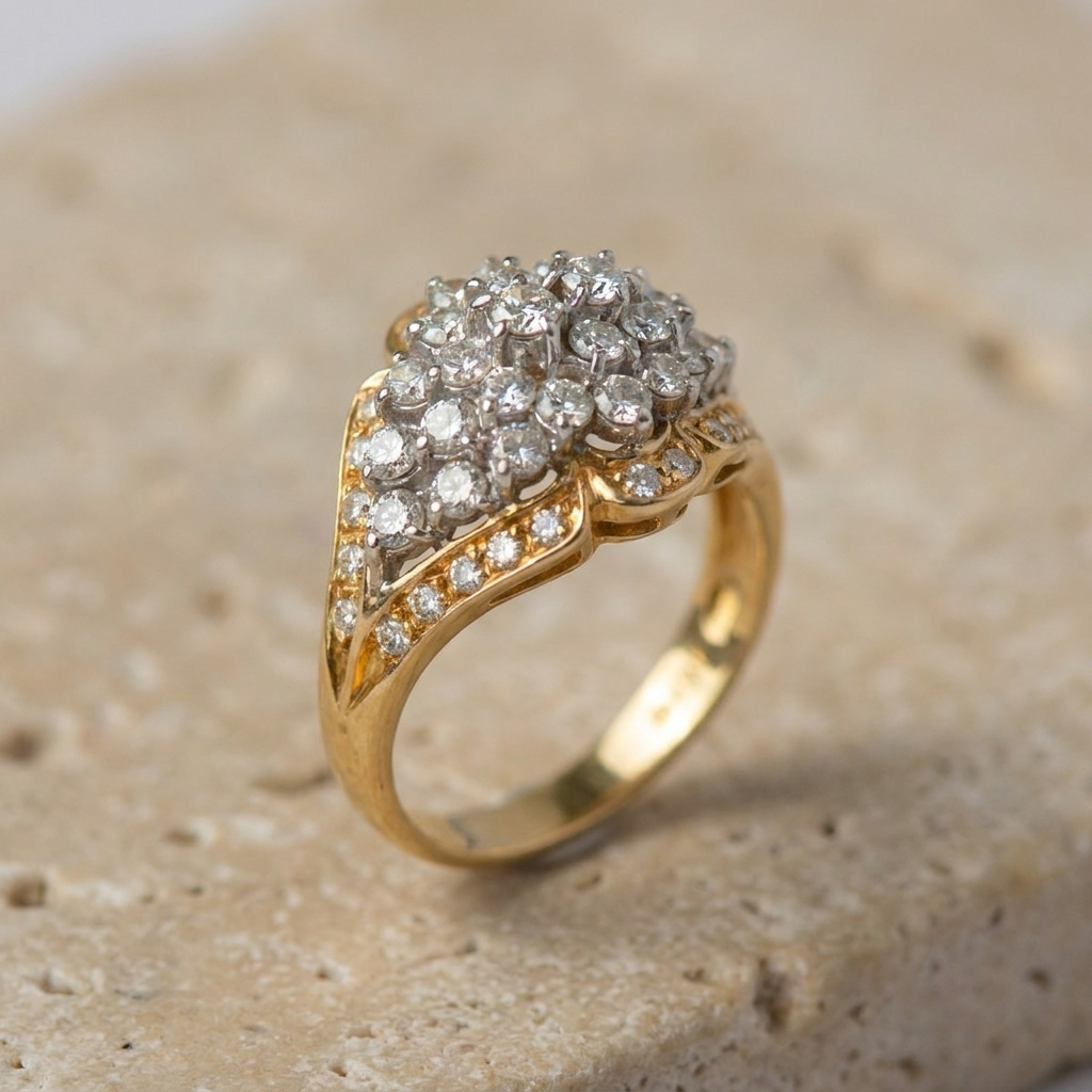 Diamant-Cocktailring mit Kuppelkopf
