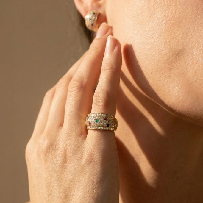Diamantring aus 750 Gelbgold mit Rubin Saphir und Smaragd - Honey Jewelry