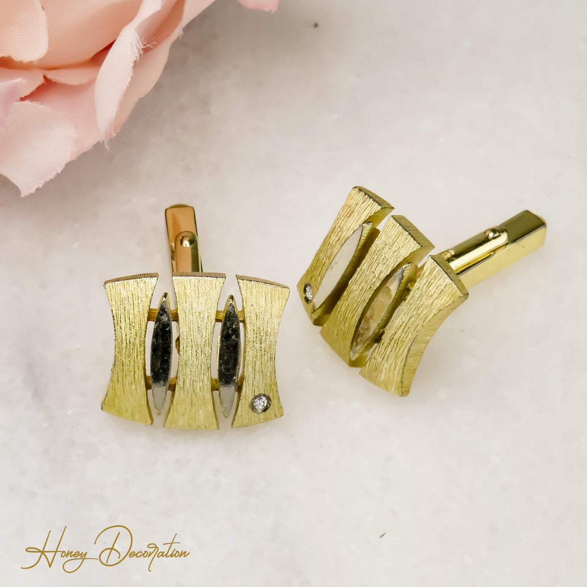 Edle vergoldete Silbermanschettenknöpfe mit Diamanten - Honey Jewelry
