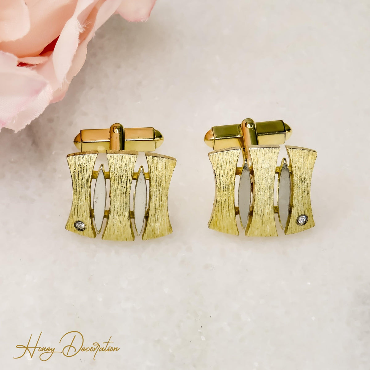Edle vergoldete Silbermanschettenknöpfe mit Diamanten - Honey Jewelry