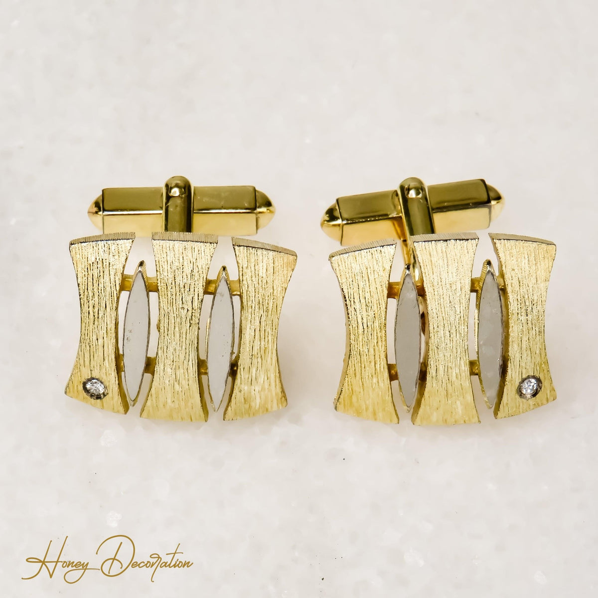 Edle vergoldete Silbermanschettenknöpfe mit Diamanten - Honey Jewelry