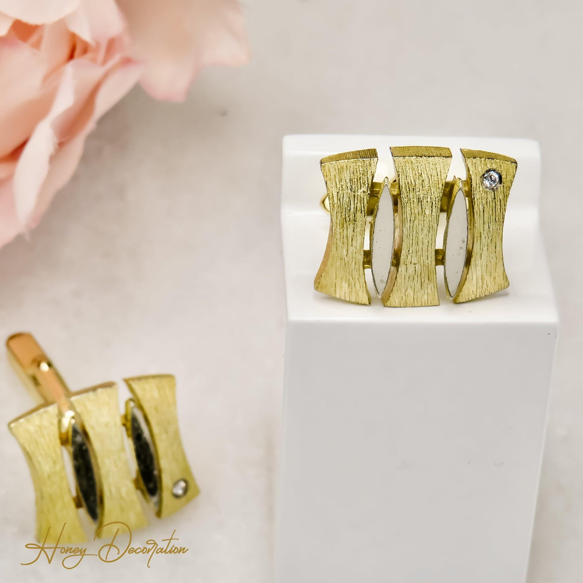 Edle vergoldete Silbermanschettenknöpfe mit Diamanten - Honey Jewelry