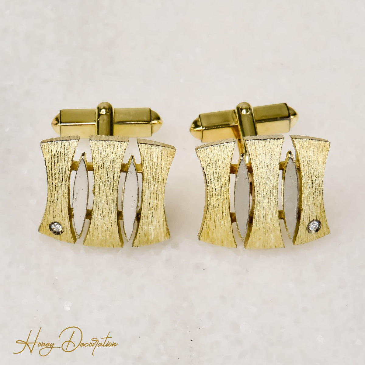 Edle vergoldete Silbermanschettenknöpfe mit Diamanten - Honey Jewelry