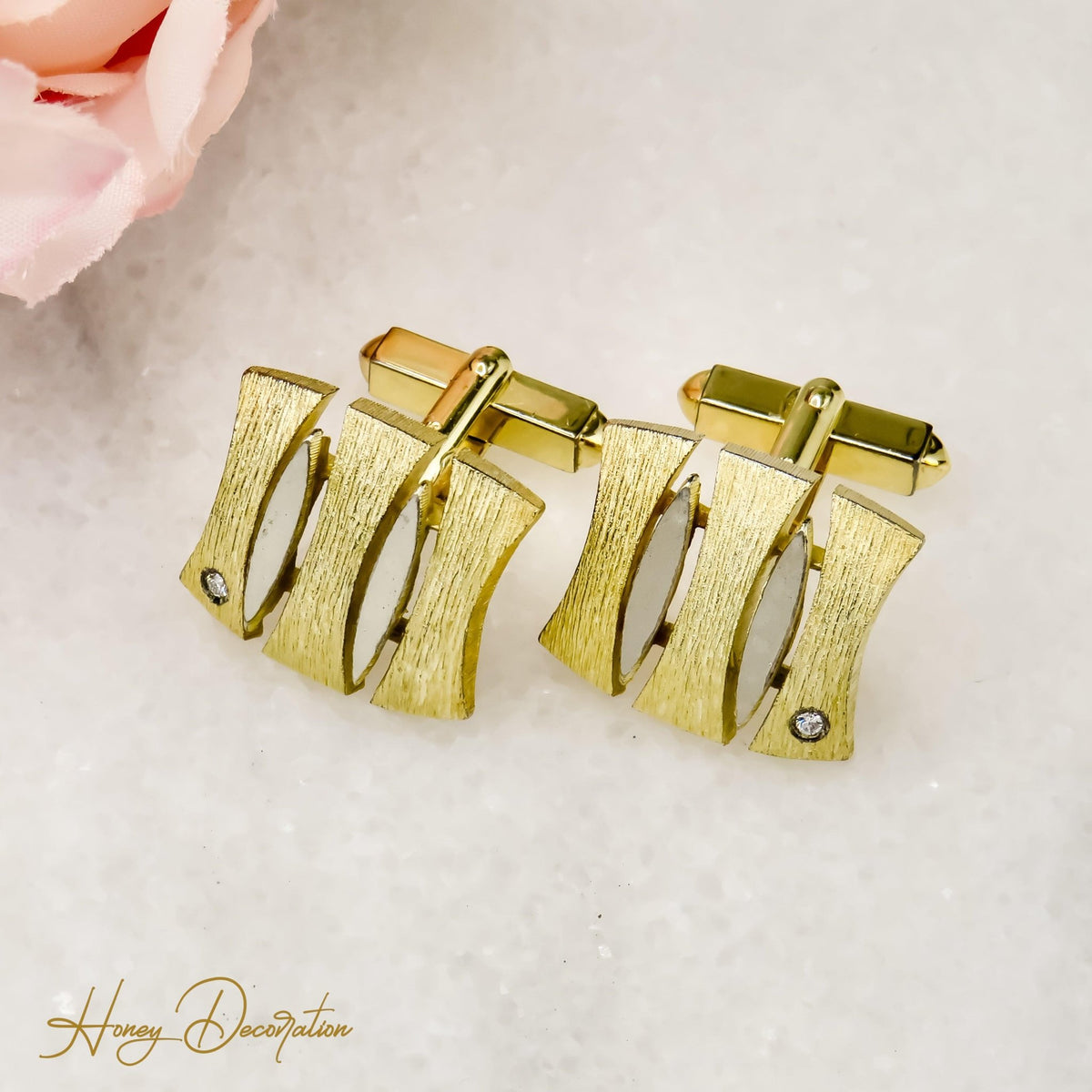 Edle vergoldete Silbermanschettenknöpfe mit Diamanten - Honey Jewelry