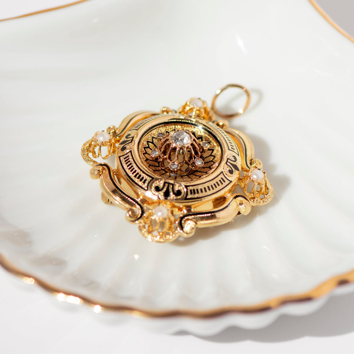 Edwardian Brosche mit Diamantrosen und Perlen