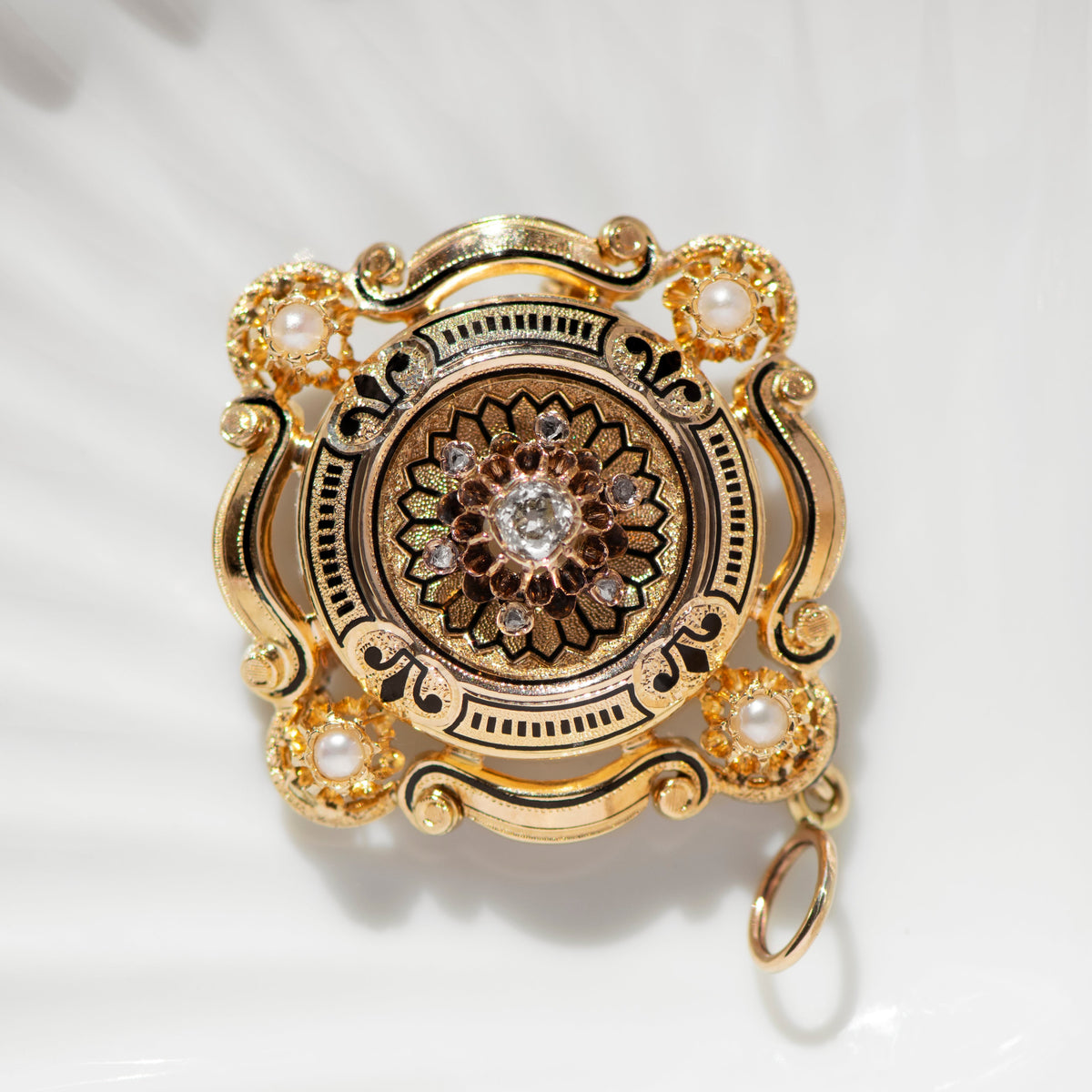 Edwardian Brosche mit Diamantrosen und Perlen