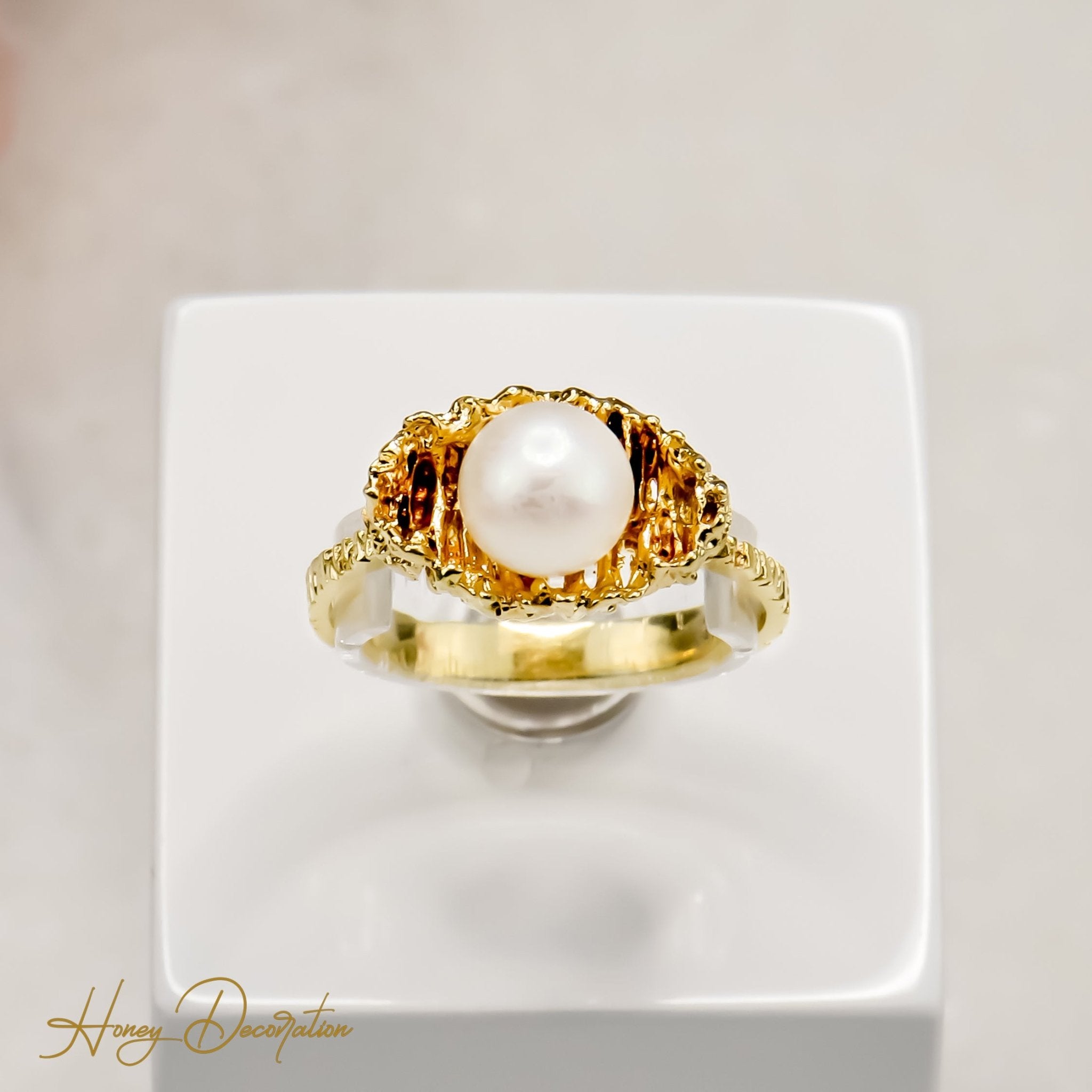 Eleganter Perlen - Ring aus 14 Karat Gold - Honey Jewelry