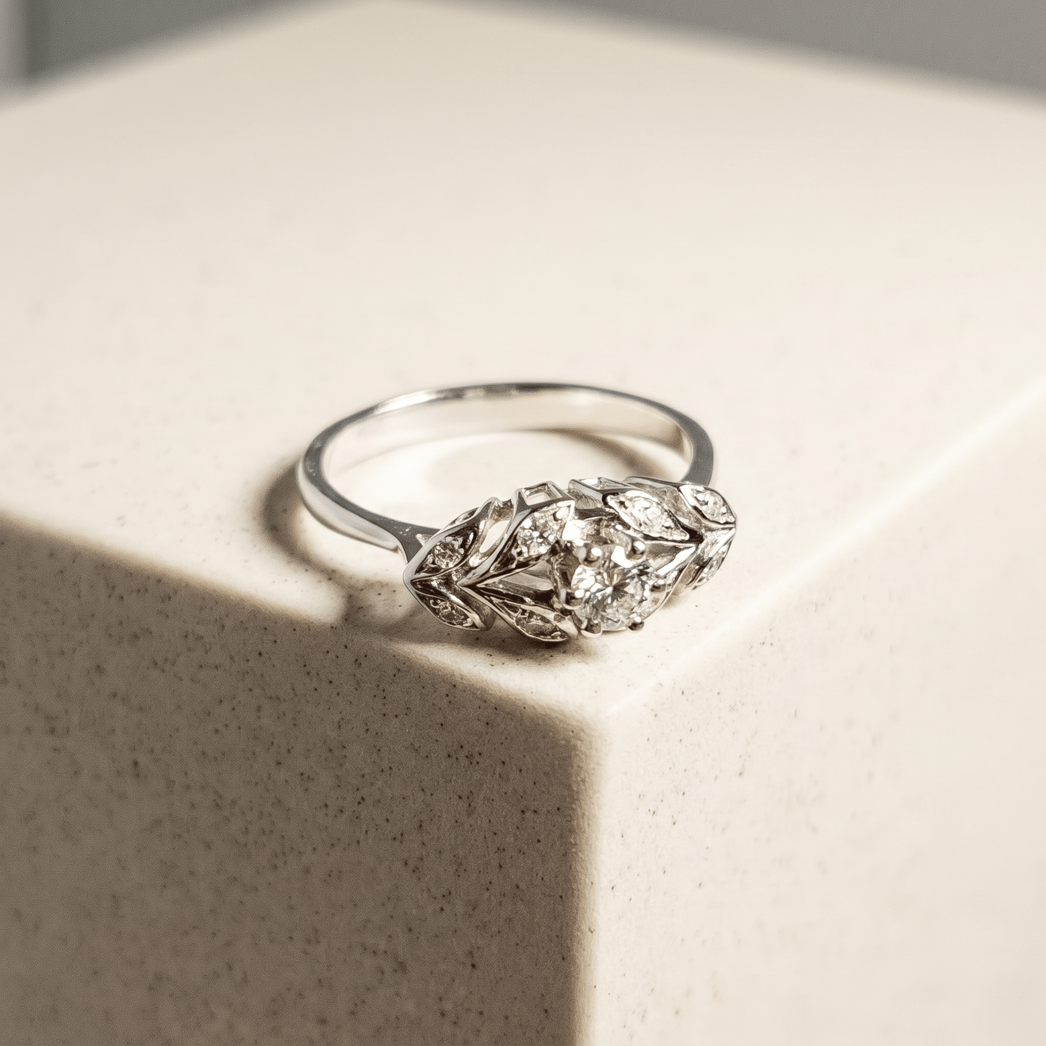 Exquisiter Vintage-Weißgoldring mit Brillanten - Honey Jewelry