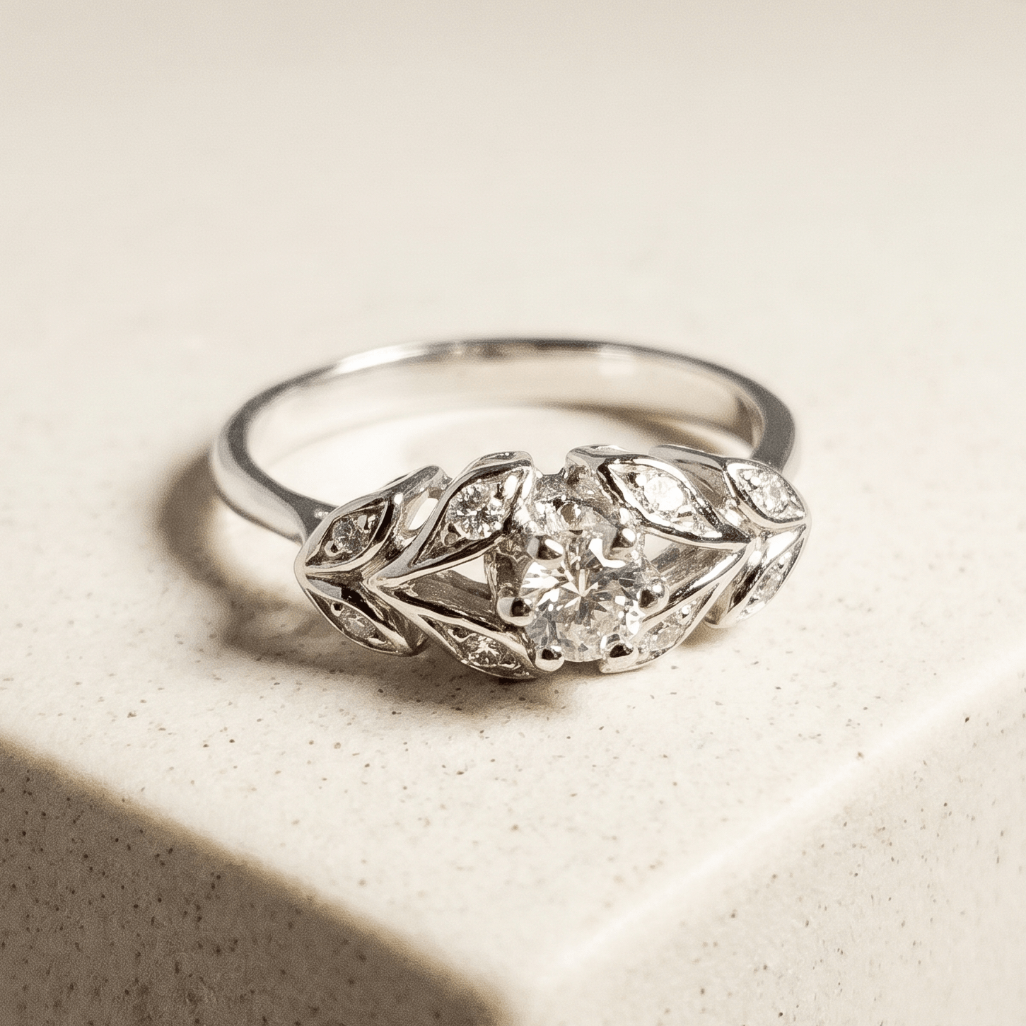 Exquisiter Vintage-Weißgoldring mit Brillanten - Honey Jewelry