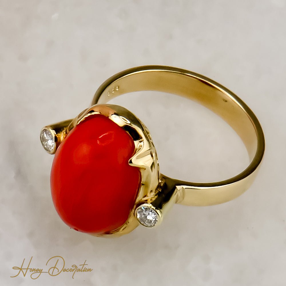 Faszinierender Korallen Ring mit Brillanten - Honey Jewelry