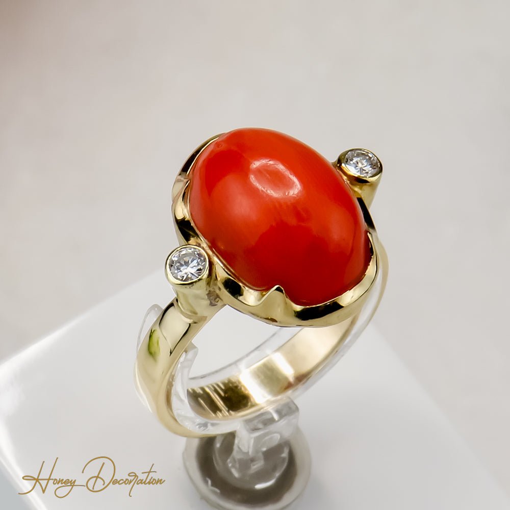 Faszinierender Korallen Ring mit Brillanten - Honey Jewelry