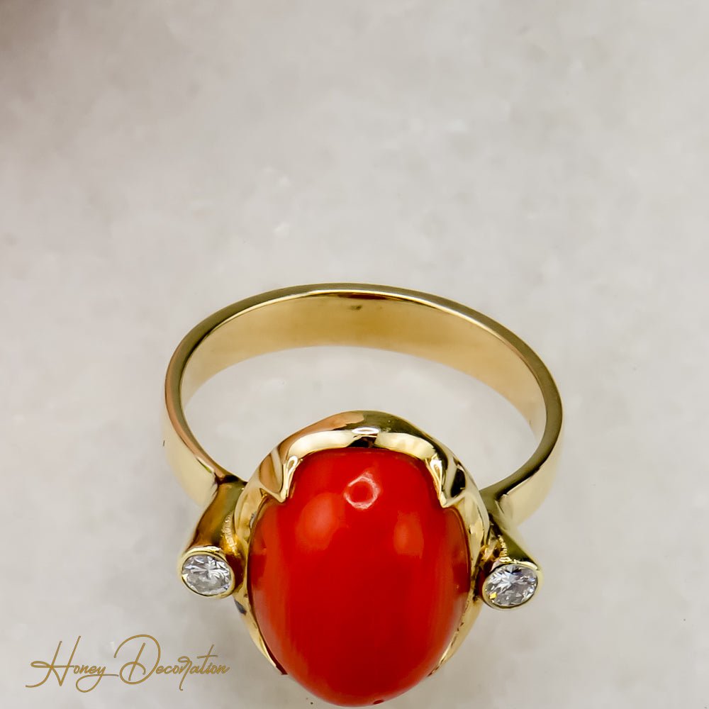 Faszinierender Korallen Ring mit Brillanten - Honey Jewelry