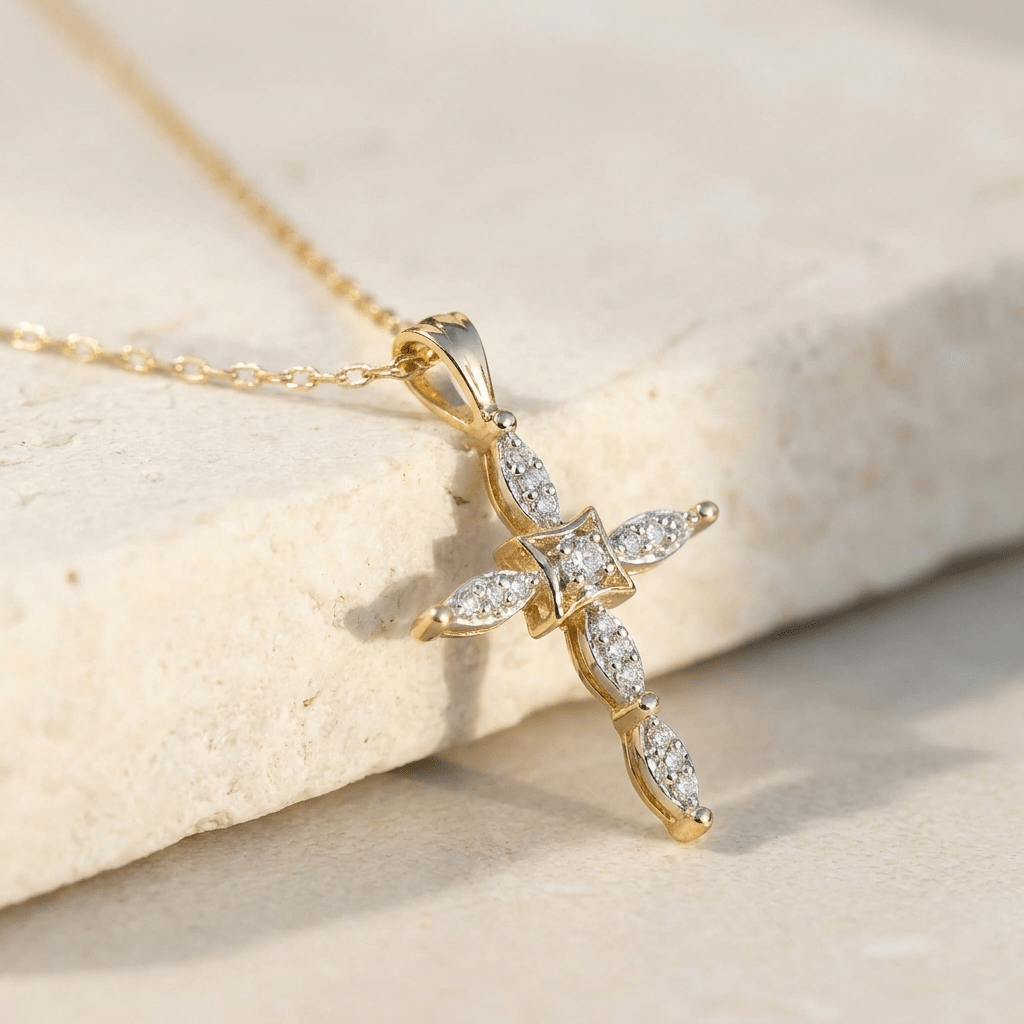 Feingliedriges Kettchen mit Kreuzanhänger und Diamanten - Honey Jewelry