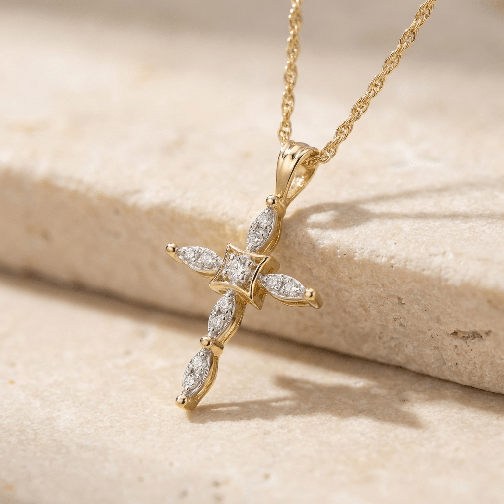Feingliedriges Kettchen mit Kreuzanhänger und Diamanten - Honey Jewelry