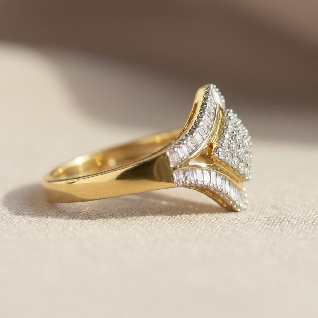 Geometrischer Diamantring aus 585er Gelbgold