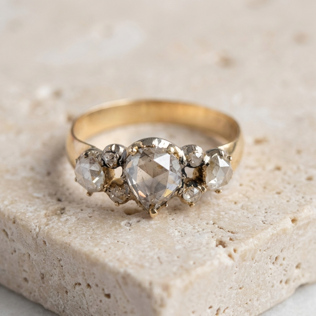 Magnificent Art Nouveau ring with diamond in rose cut