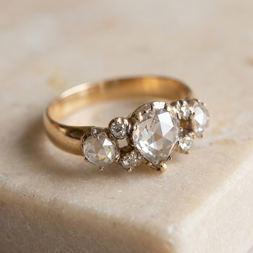 Magnificent Art Nouveau ring with diamond in rose cut