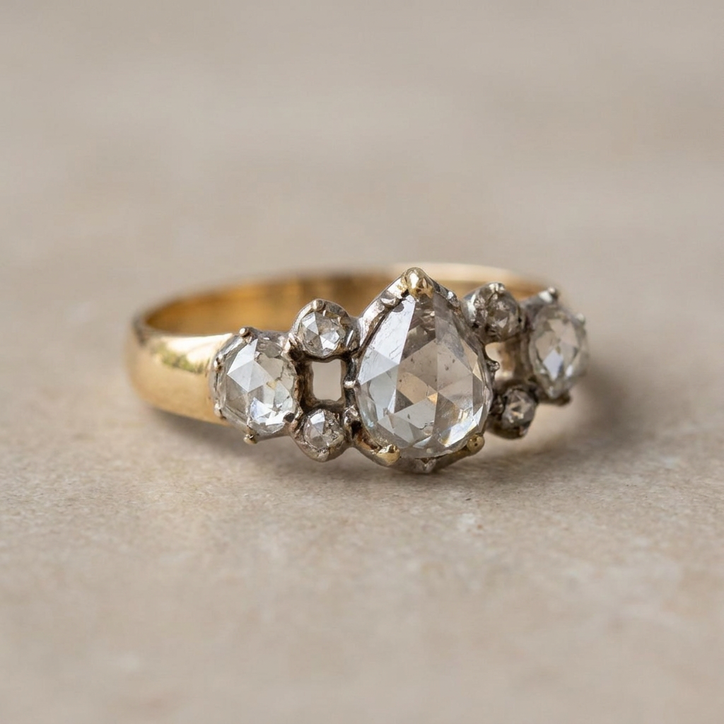 Magnificent Art Nouveau ring with diamond in rose cut