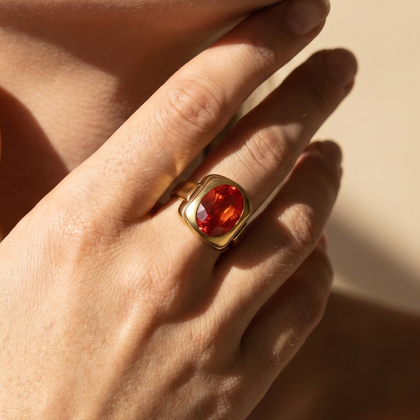 Granat-Ring aus 333er Gelbgold