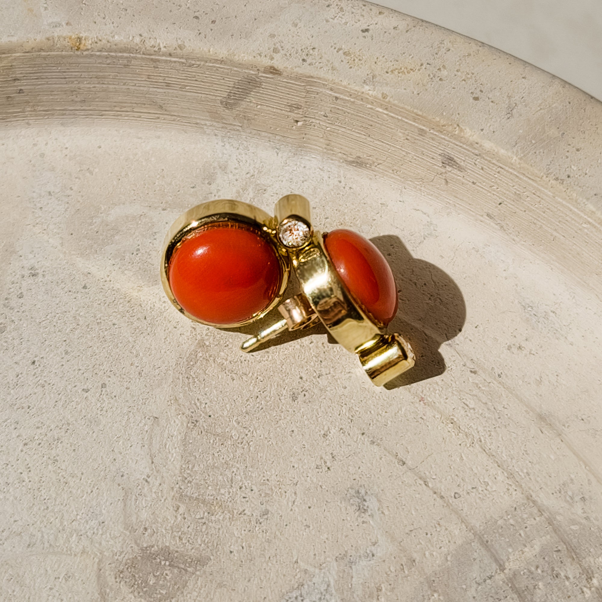 Coral earrings in 14 karat yellow gold