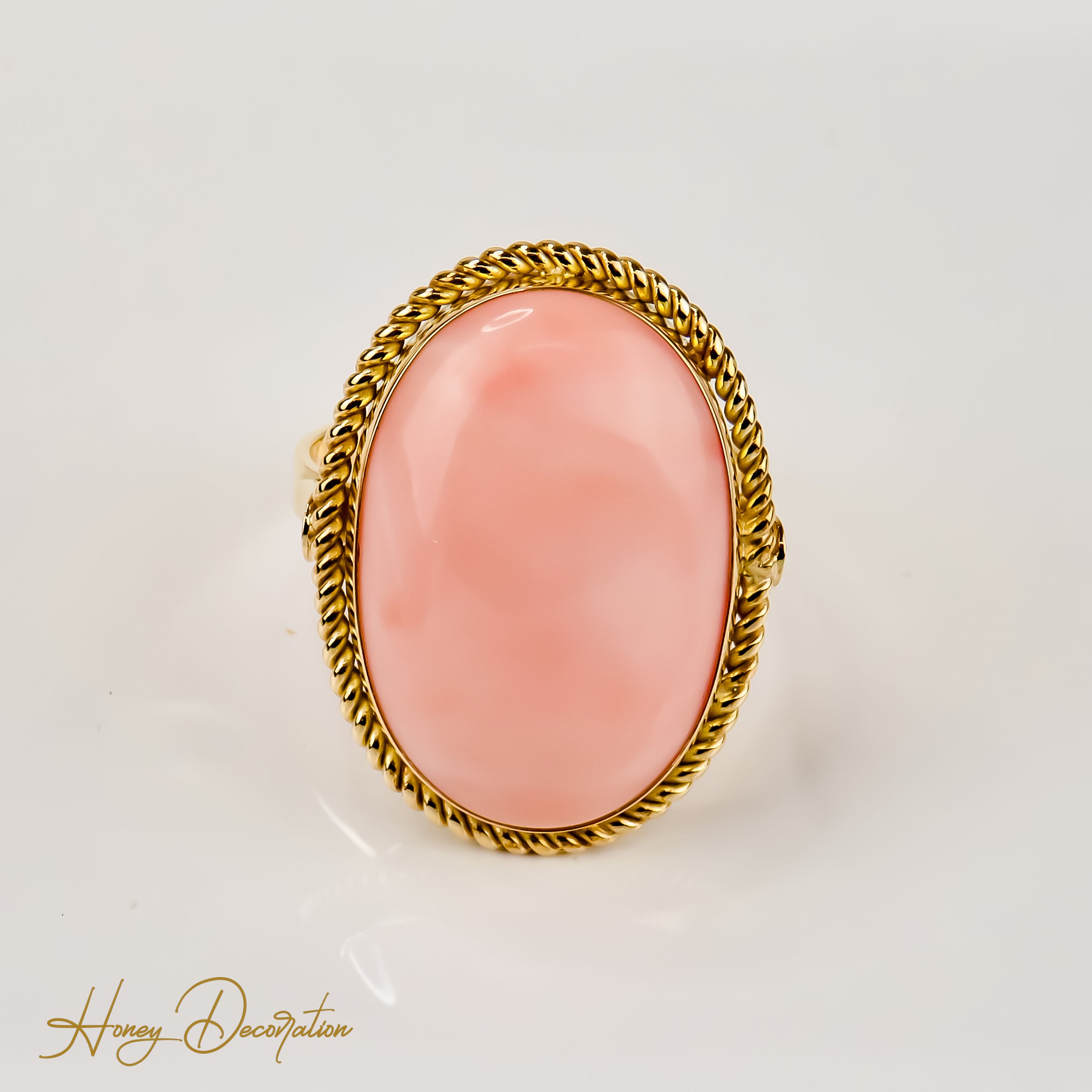 Coral ring, a natural beauty in yellow gol