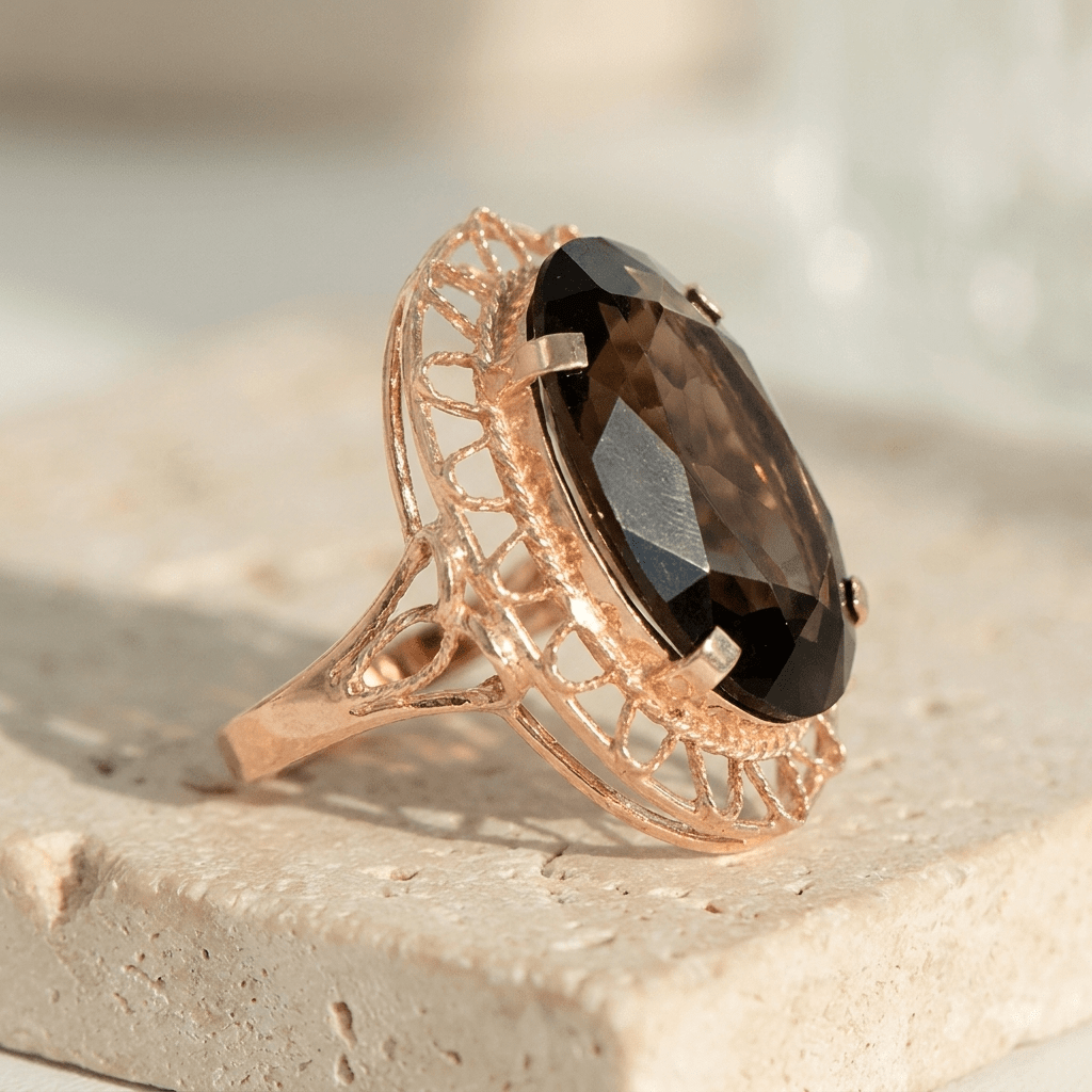 Jugendstil-Ring aus 14K Gold mit großem Rauchquarz - Honey Jewelry