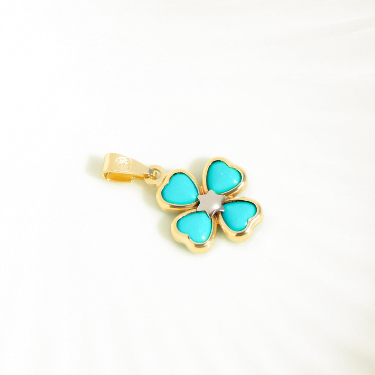 Kleeblatt Anhänger aus 585er Gelbgold – Türkis Schmuck Vintage Stil - Honey Jewelry