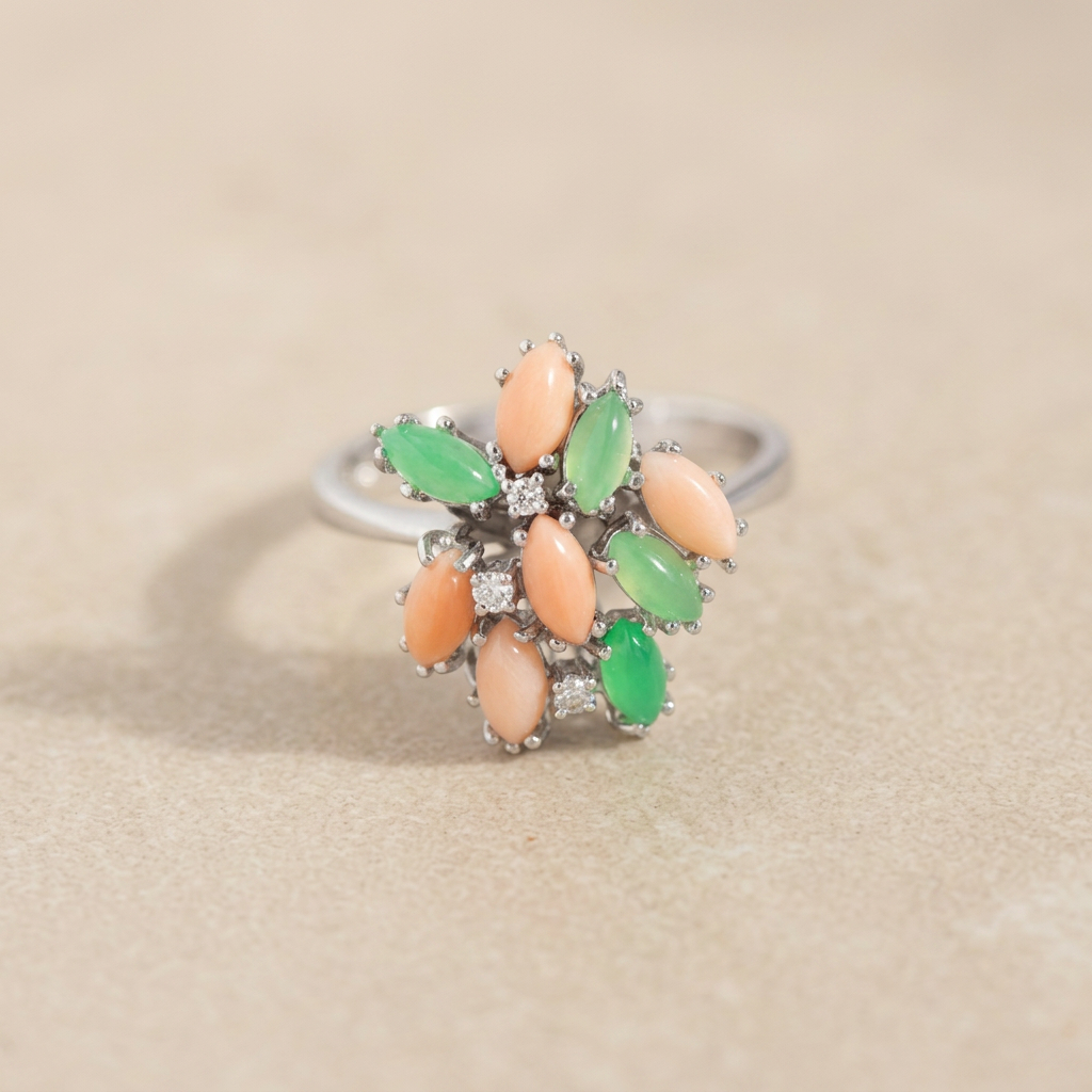 Organic bouquet-style vintage cocktail ring design