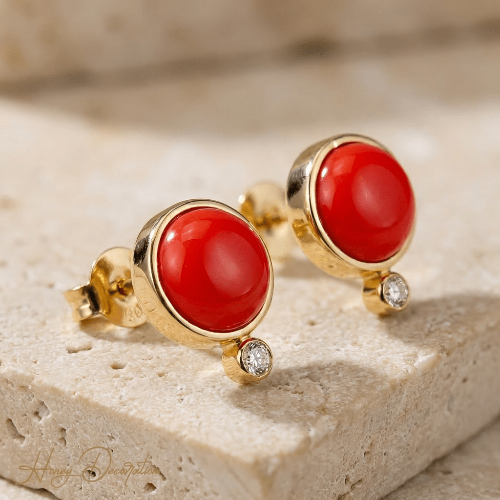 Korallen Ohrringe in 14 Karat Gelbgold - Honey Jewelry