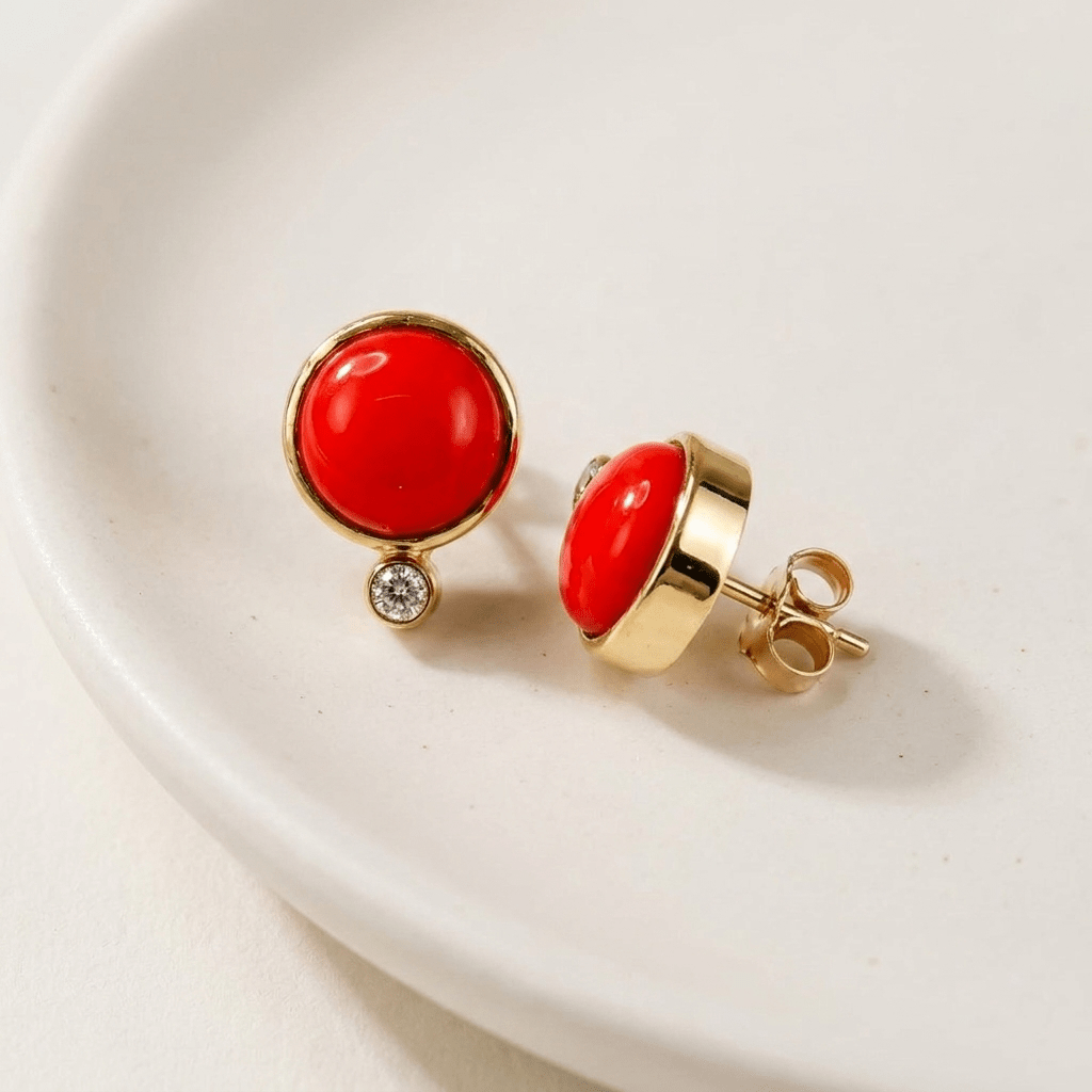 Korallen Ohrringe in 14 Karat Gelbgold - Honey Jewelry