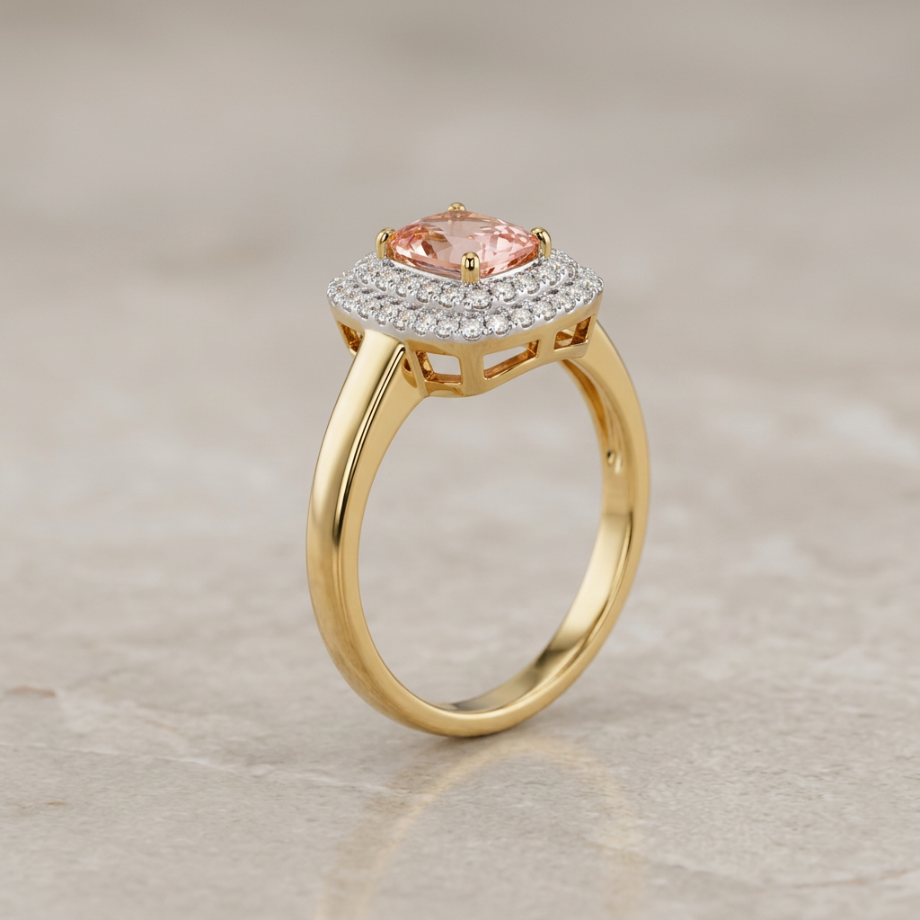 Close-up of Kunzite ring openwork setting detail