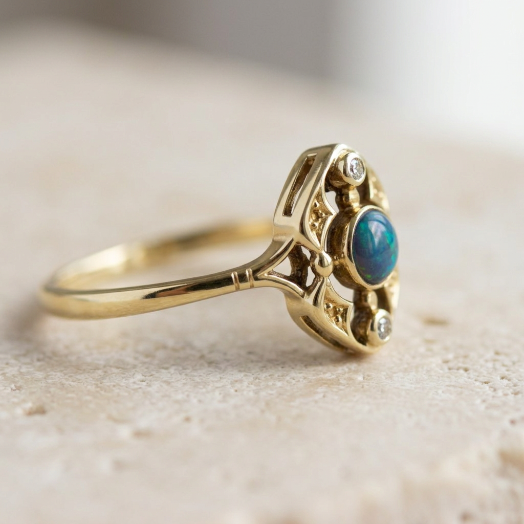 Opal-Diamant-Ring aus 585er Gelbgold