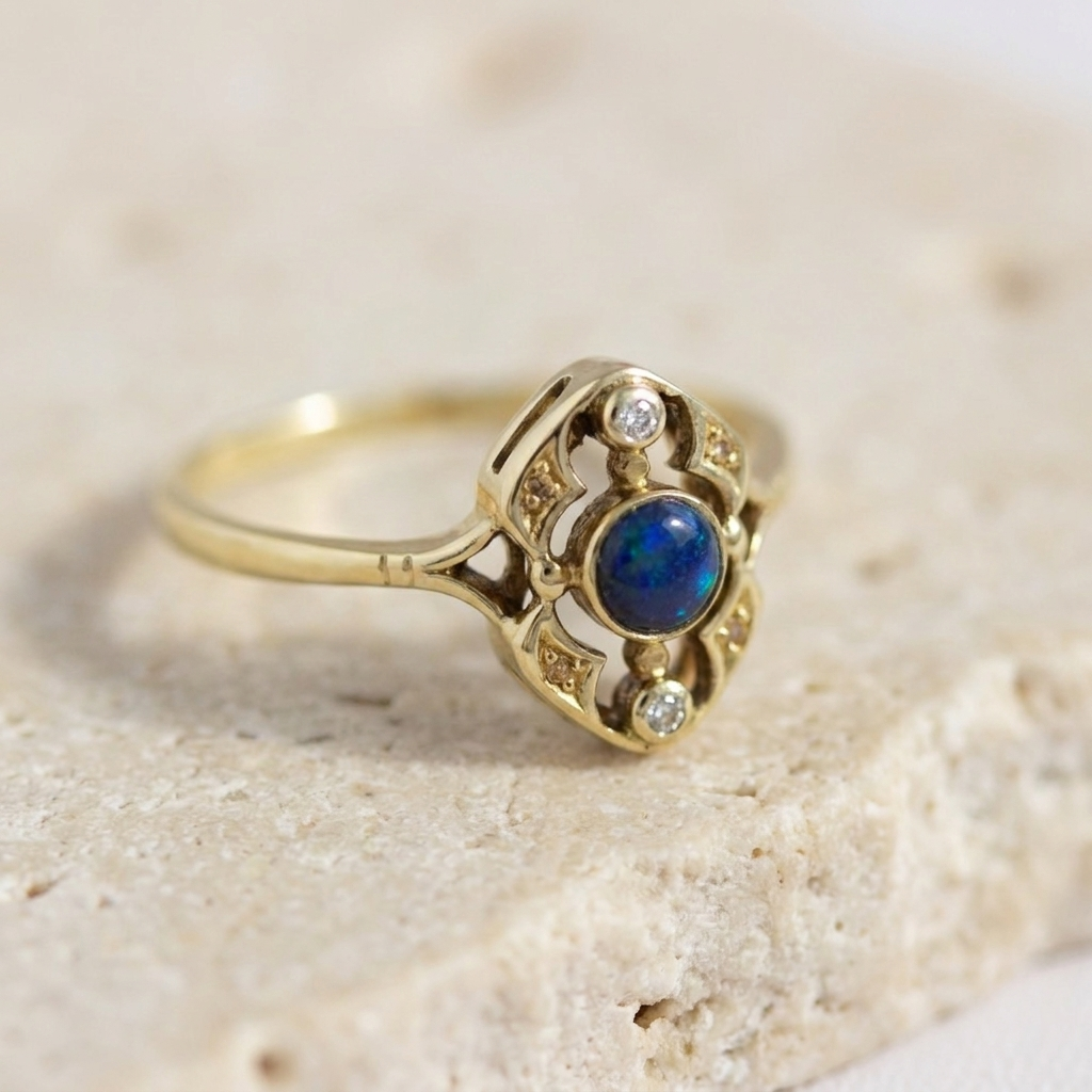 Opal-Diamant-Ring aus 585er Gelbgold