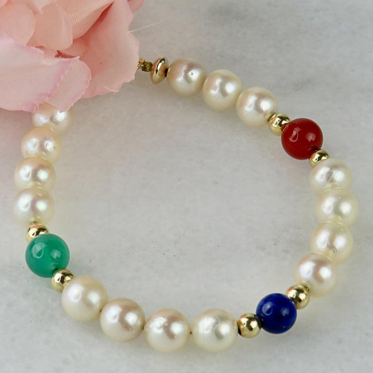 Perlen Armband mit 14 Karat Goldkugeln und Halbedelsteinen - Honey Decoration