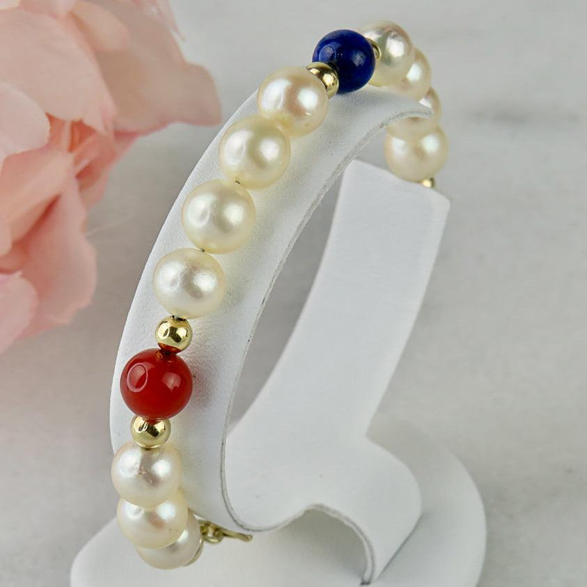 Perlen Armband mit 14 Karat Goldkugeln und Halbedelsteinen - Honey Decoration