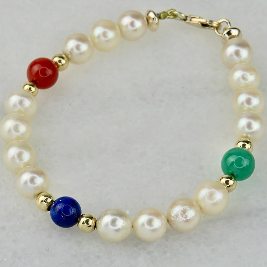 Perlen Armband mit 14 Karat Goldkugeln und Halbedelsteinen - Honey Decoration