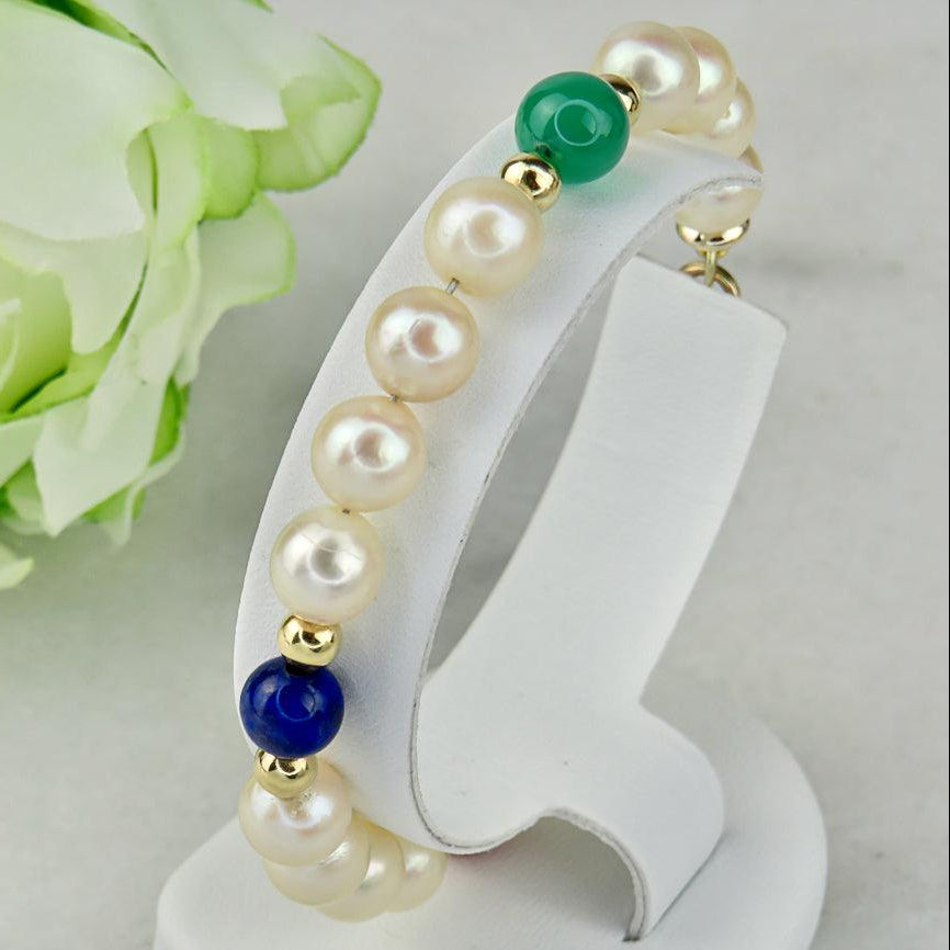 Perlen Armband mit 14 Karat Goldkugeln und Halbedelsteinen - Honey Decoration