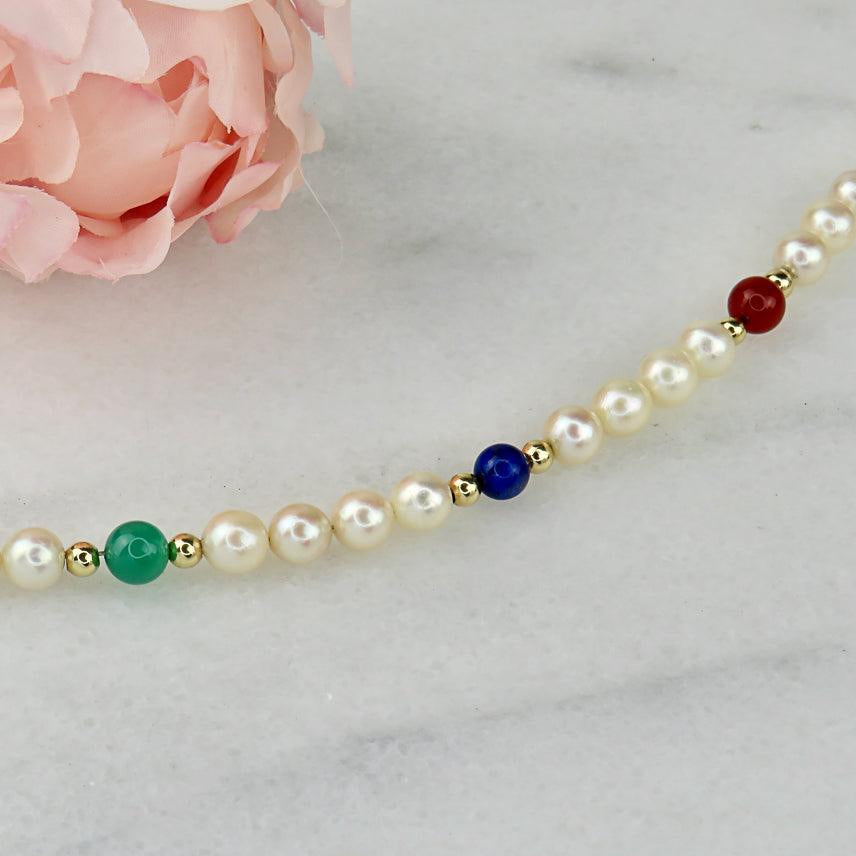Perlen Armband mit 14 Karat Goldkugeln und Halbedelsteinen - Honey Decoration