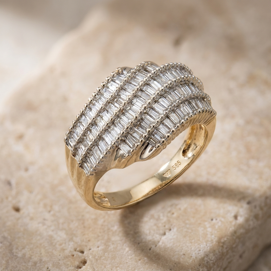 Magnificent gold ring from 585 gold with diamonds