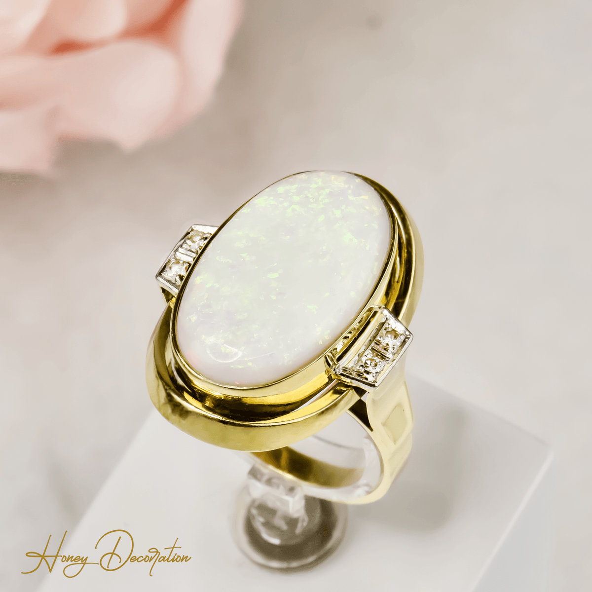 ✨ Prächtiger Vintage - Opalring aus den 1940ern – ein Cocktailring wie aus einem Filmklassiker - Honey Jewelry