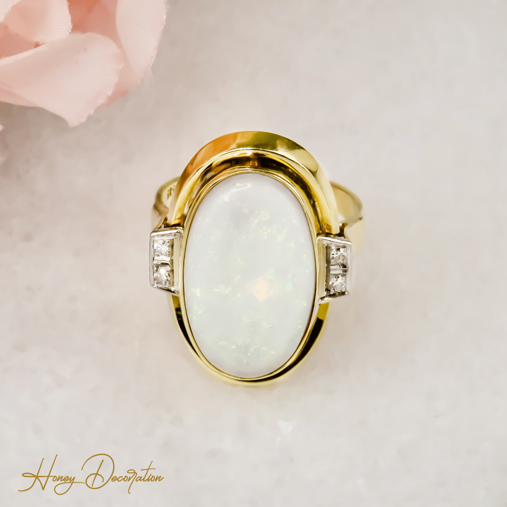 ✨ Prächtiger Vintage - Opalring aus den 1940ern – ein Cocktailring wie aus einem Filmklassiker - Honey Jewelry